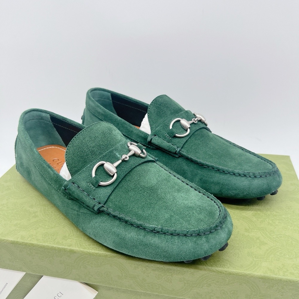 Gucci Driver Loafers Moccasin GG Horsebit Vintage Green Suede Womens UK 7 US 10 - Picture 4 of 15
